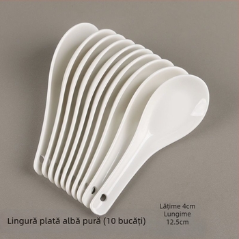 Lingură ceramică albă pentru restaurante, cu mâner extins, lingură de supă cu fund plat.