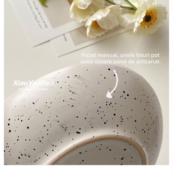 Vas ceramic pentru salată, formă neregulată, model cu stropi de cerneală, stil coreean retro, simplu și elegant pentru uz casnic.
