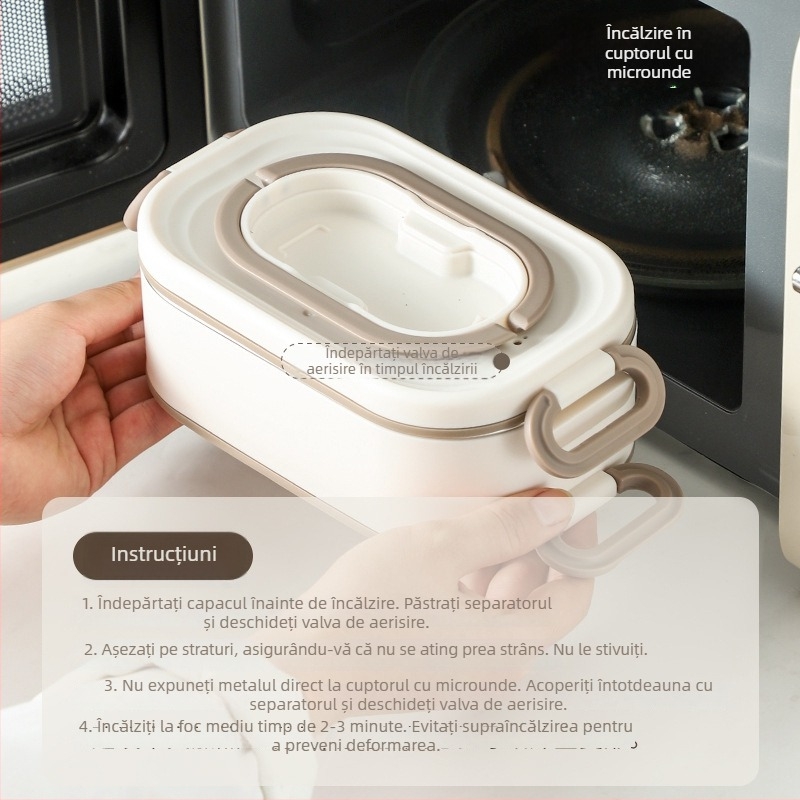 Cutie termoizolantă pentru prânz din oțel inoxidabil 304, cu mai multe straturi și compartimente, compatibilă cu cuptorul cu microunde, portabilă, pentru elevi și angajați