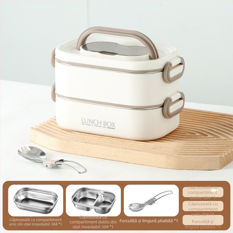 Cutie termoizolantă pentru prânz din oțel inoxidabil 304, cu mai multe straturi și compartimente, compatibilă cu cuptorul cu microunde, portabilă, pentru elevi și angajați