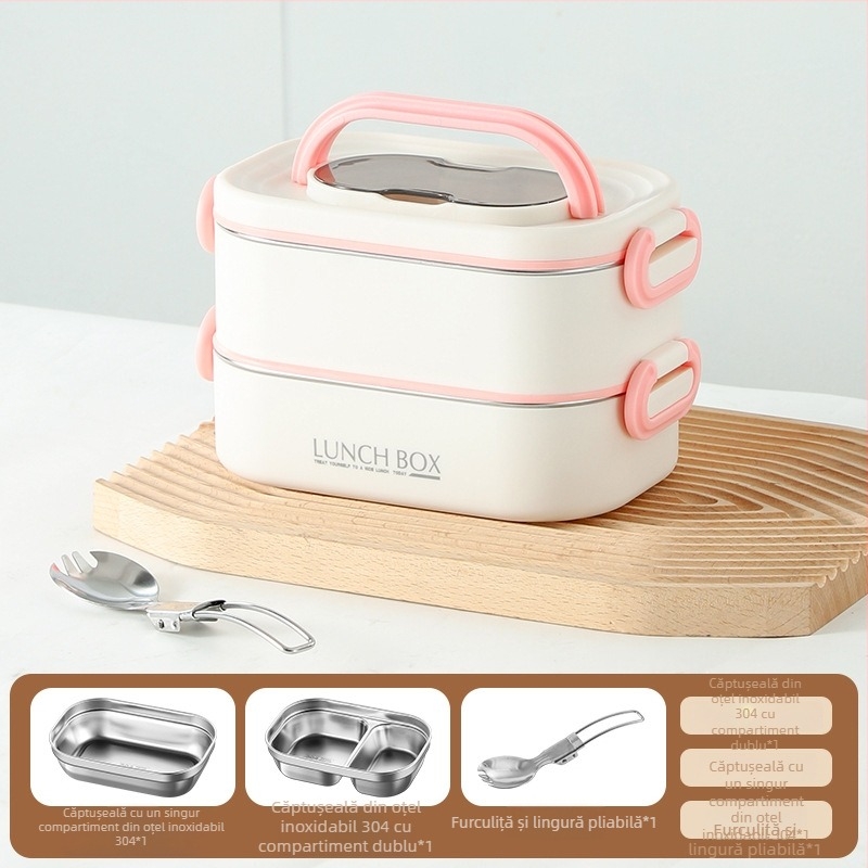 Cutie termoizolantă pentru prânz din oțel inoxidabil 304, cu mai multe straturi și compartimente, compatibilă cu cuptorul cu microunde, portabilă, pentru elevi și angajați