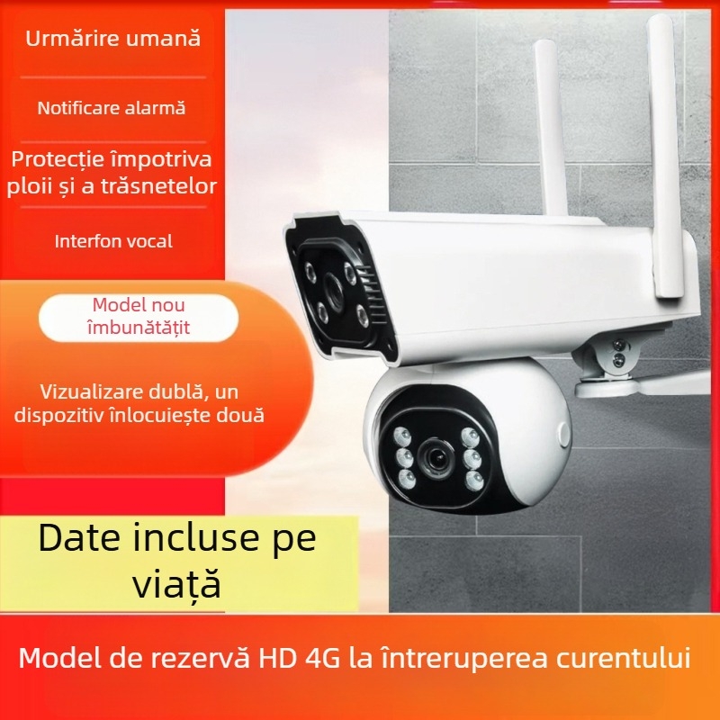 Cameră IP externă pentru monitorizarea casei, 4G, vizualizare 360° cu vedere de noapte, HD