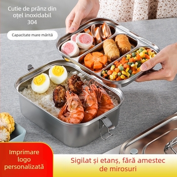 Cutie pentru prânz din oțel inoxidabil 304, capacitate mare, două compartimente, pentru angajați și studenți, portabilă