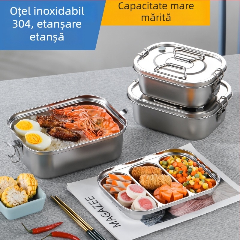 Cutie pentru prânz din oțel inoxidabil 304, capacitate mare, două compartimente, pentru angajați și studenți, portabilă