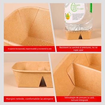 Cutie de prânz din carton kraft cu două compartimente, tacâmuri de unică folosință, potrivită pentru încălzire și refrigerare, cutie dreptunghiulară pentru picnic