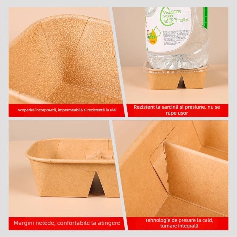 Cutie de prânz din carton kraft cu două compartimente, tacâmuri de unică folosință, potrivită pentru încălzire și refrigerare, cutie dreptunghiulară pentru picnic