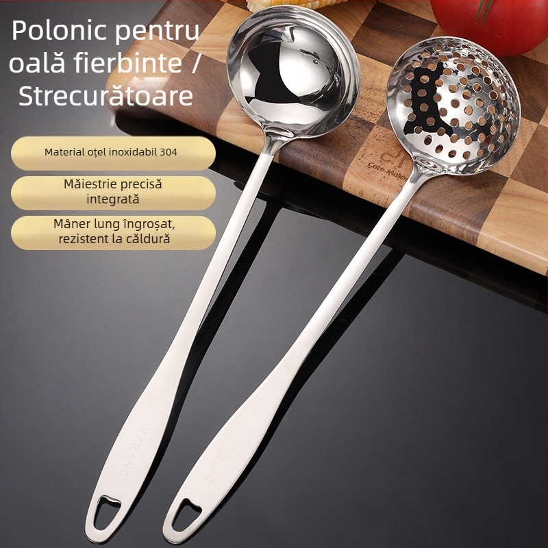 Set de linguri de supă din oțel inoxidabil, cu mâner lung: lingură de supă și lingură cu găuri