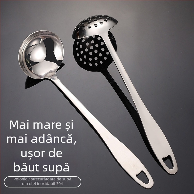 Set de linguri de supă din oțel inoxidabil, cu mâner lung: lingură de supă și lingură cu găuri