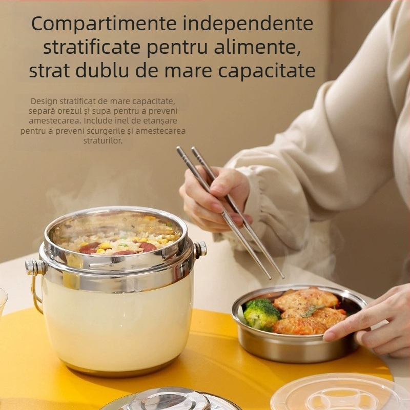 Cutie de prânz din oțel inoxidabil 304, izolație cu vid, dublă, capacitate mare, portabil