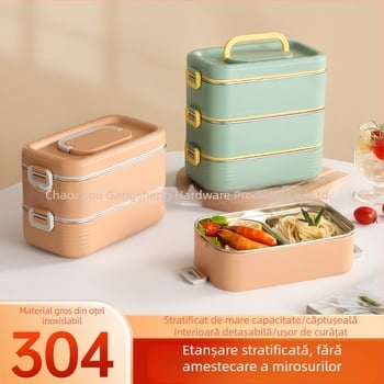 Cutie de prânz din oțel inoxidabil 304, cu compartimente separate, izolație, portabilă, design multistrat pentru studenți și angajați