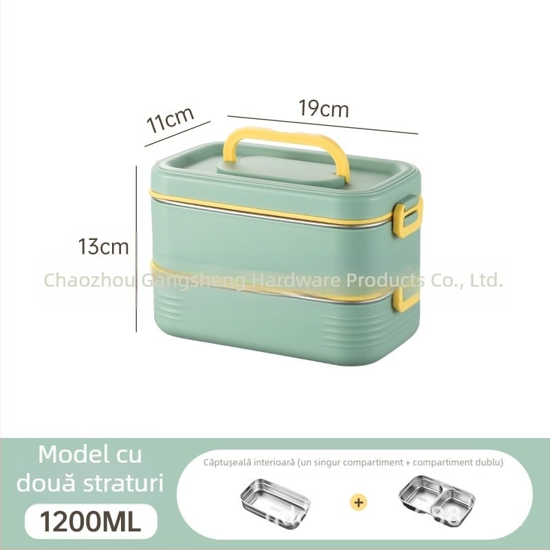 Cutie de prânz din oțel inoxidabil 304, cu compartimente separate, izolație, portabilă, design multistrat pentru studenți și angajați