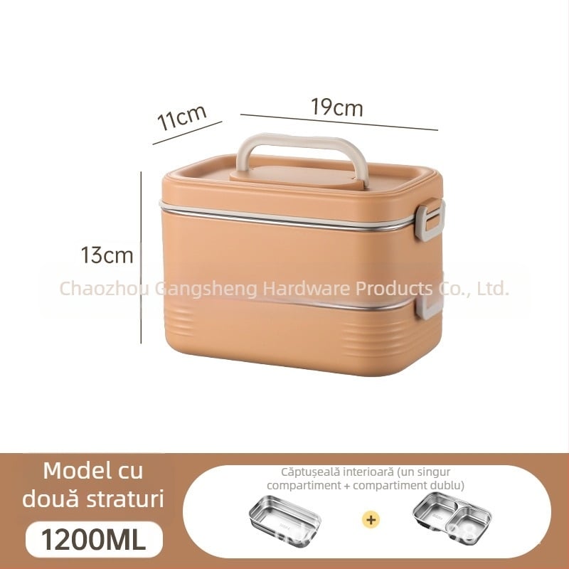 Cutie de prânz din oțel inoxidabil 304, cu compartimente separate, izolație, portabilă, design multistrat pentru studenți și angajați
