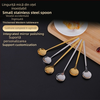 Lingură de cafea din oțel inoxidabil 304, cu mâner lung, linguriță mică rotundă, mini linguriță aurie pentru desert și amestecare lapte-ceai