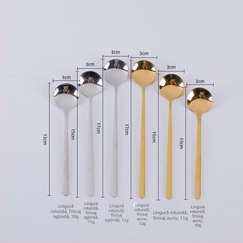 Lingură de cafea din oțel inoxidabil 304, cu mâner lung, linguriță mică rotundă, mini linguriță aurie pentru desert și amestecare lapte-ceai