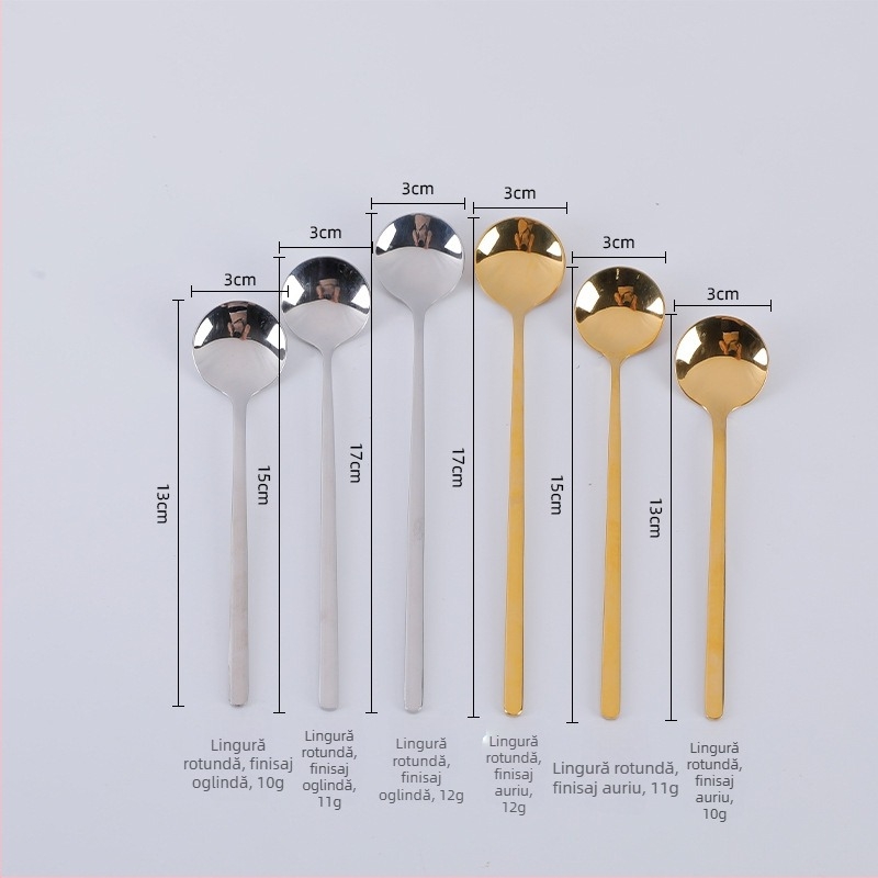 Lingură de cafea din oțel inoxidabil 304, cu mâner lung, linguriță mică rotundă, mini linguriță aurie pentru desert și amestecare lapte-ceai