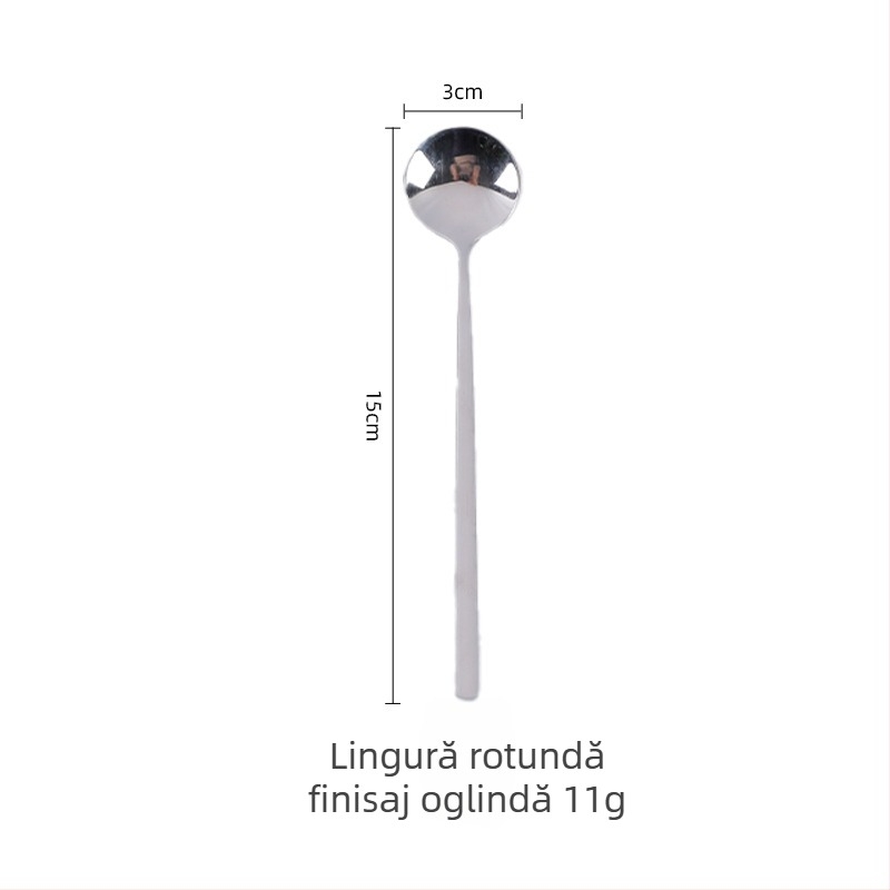 Lingură de cafea din oțel inoxidabil 304, cu mâner lung, linguriță mică rotundă, mini linguriță aurie pentru desert și amestecare lapte-ceai