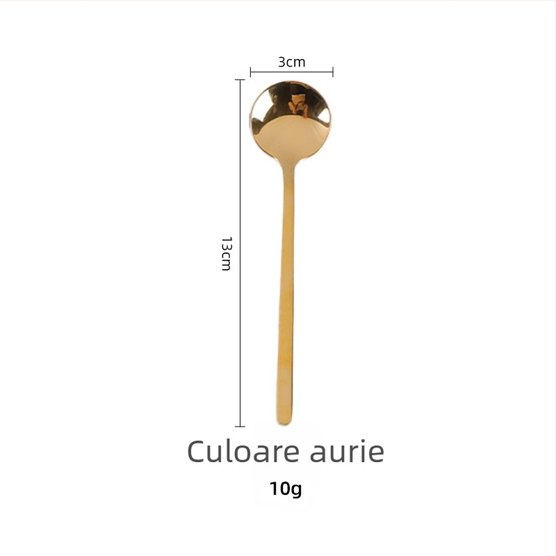 Lingură de cafea din oțel inoxidabil 304, cu mâner lung, linguriță mică rotundă, mini linguriță aurie pentru desert și amestecare lapte-ceai