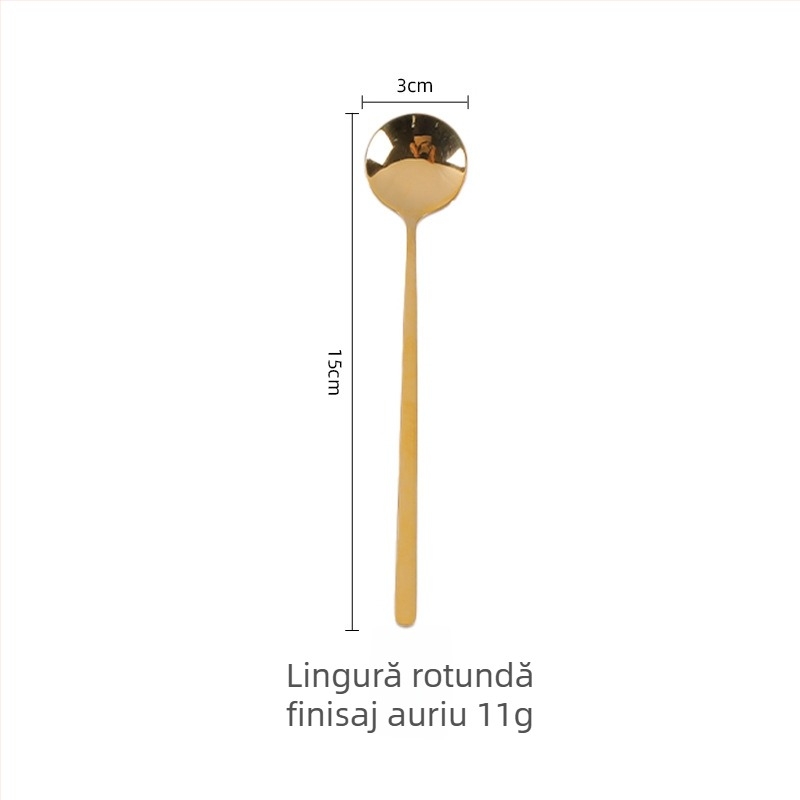 Lingură de cafea din oțel inoxidabil 304, cu mâner lung, linguriță mică rotundă, mini linguriță aurie pentru desert și amestecare lapte-ceai