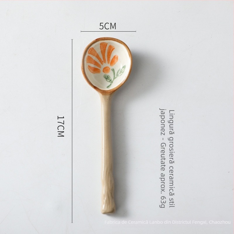 Set de linguri ceramice cu mâner lung, pictate manual cu personaje de desene animate, stil japonez, pentru supă și orez