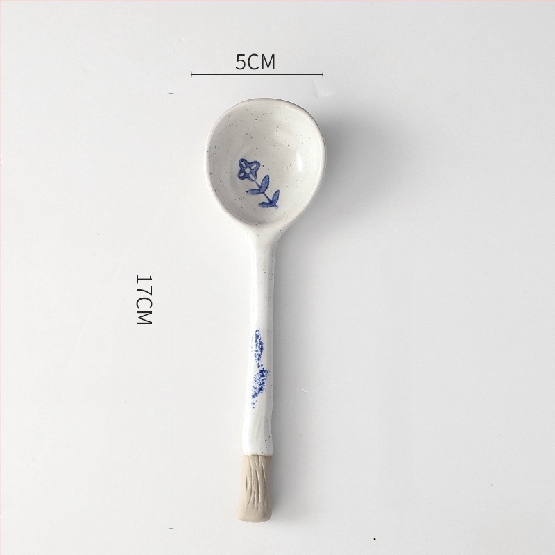 Set de linguri ceramice cu mâner lung, pictate manual cu personaje de desene animate, stil japonez, pentru supă și orez