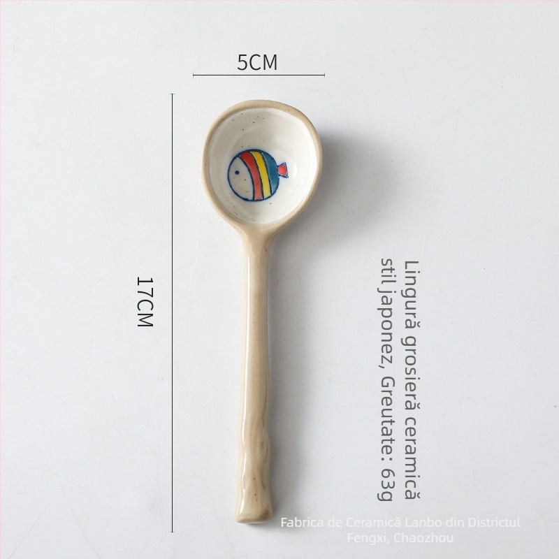 Set de linguri ceramice cu mâner lung, pictate manual cu personaje de desene animate, stil japonez, pentru supă și orez