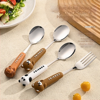 Set de tacâmuri portabil din oțel inoxidabil 304 — furculiță și lingură, pentru copii, elevi și angajați, ideal pentru picnic în aer liber