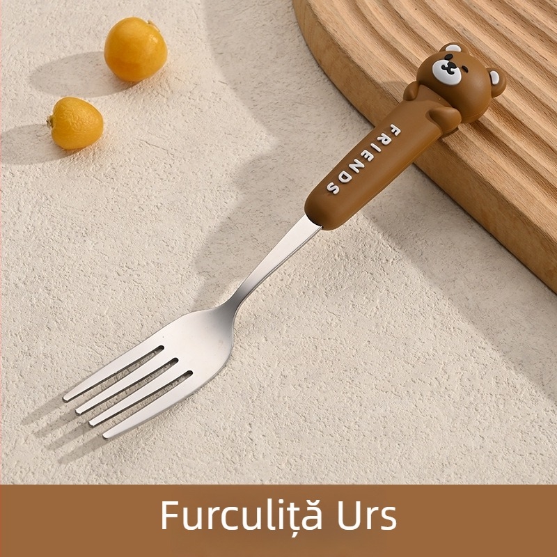 Set de tacâmuri portabil din oțel inoxidabil 304 — furculiță și lingură, pentru copii, elevi și angajați, ideal pentru picnic în aer liber