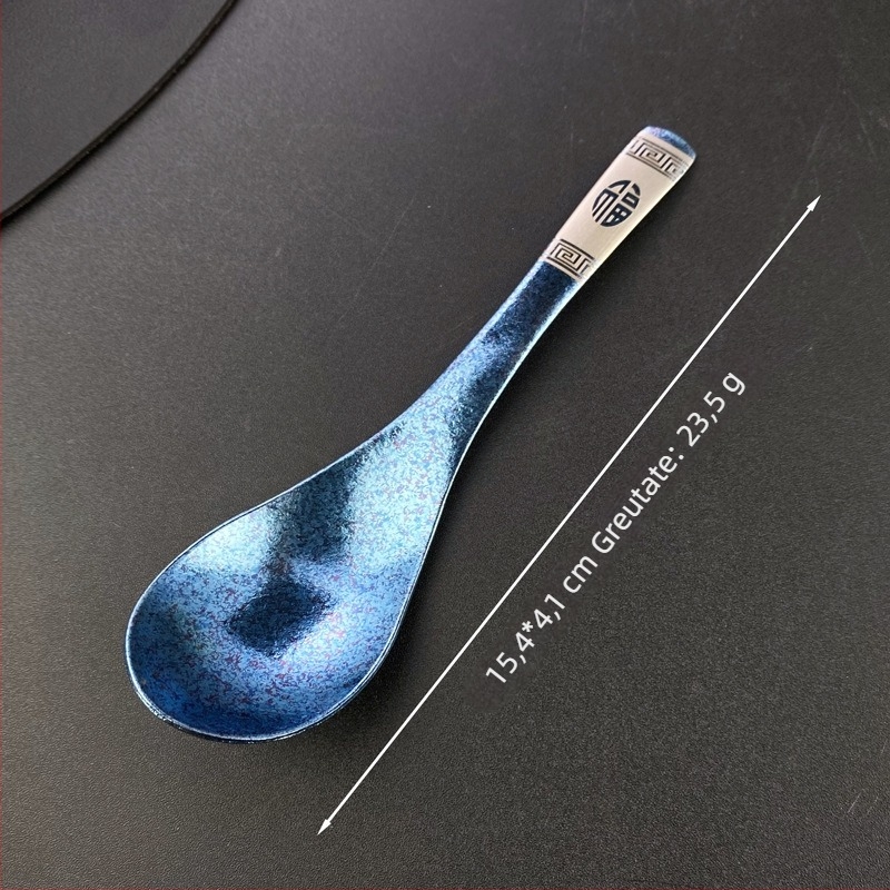 Lingură din titan pur pentru uz casnic, ușoară, design creativ cu pattern de cristale de gheață, rezistentă la mucegai, pentru mâncare și supă, lingură cu motiv Fu
