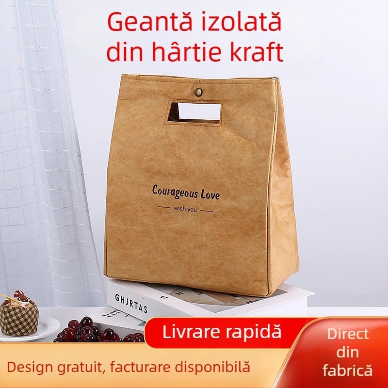 Geantă de prânz izolat din folie de aluminiu, capacitate mare, portabilă, cu închidere, pentru birou