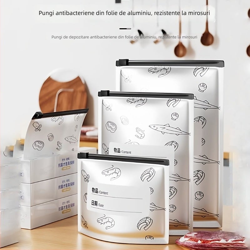 Pungi din folie de aluminiu, de calitate alimentară, pentru frigider și congelator, sigilante pentru depozitare în bucătărie