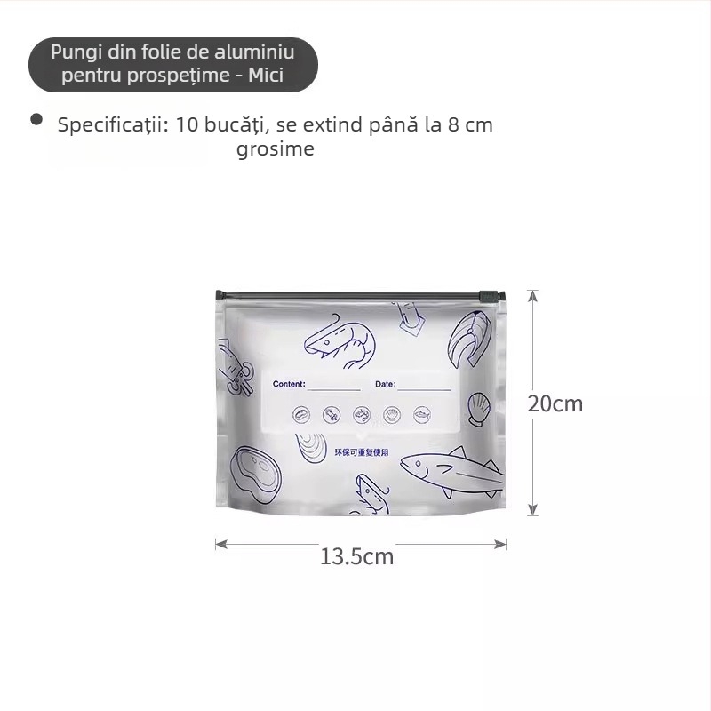 Pungi din folie de aluminiu, de calitate alimentară, pentru frigider și congelator, sigilante pentru depozitare în bucătărie