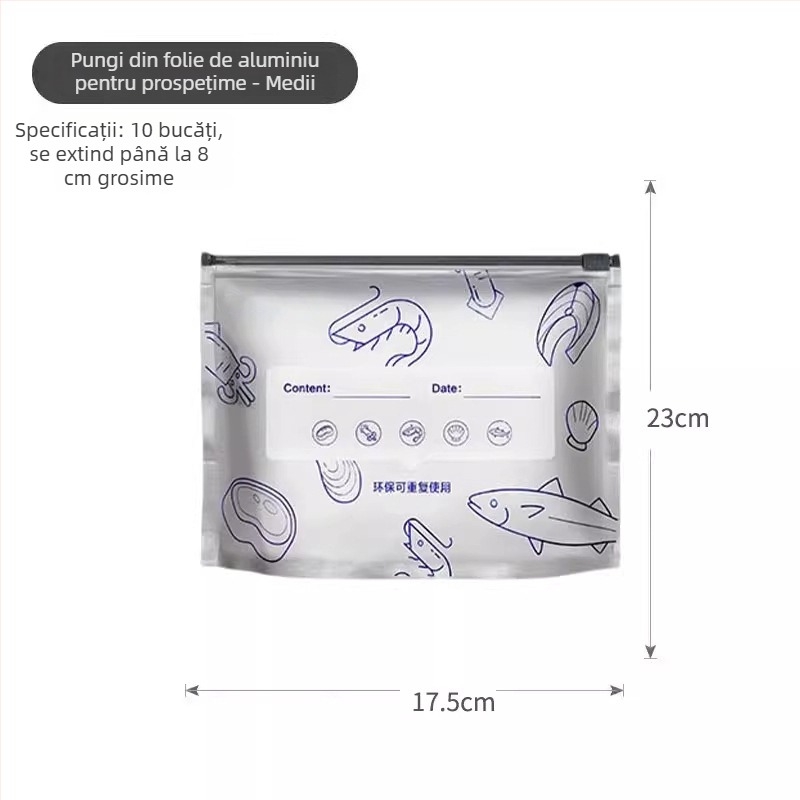 Pungi din folie de aluminiu, de calitate alimentară, pentru frigider și congelator, sigilante pentru depozitare în bucătărie