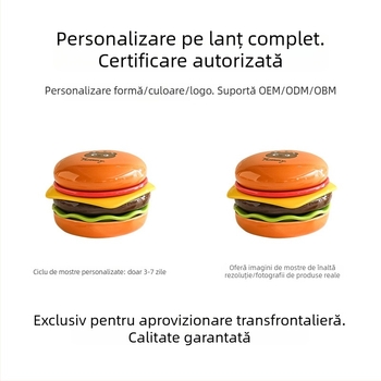Set ceramic pentru sosuri și farfurii cu fructe, temă hamburger, culori sub glazură, pentru uz casnic