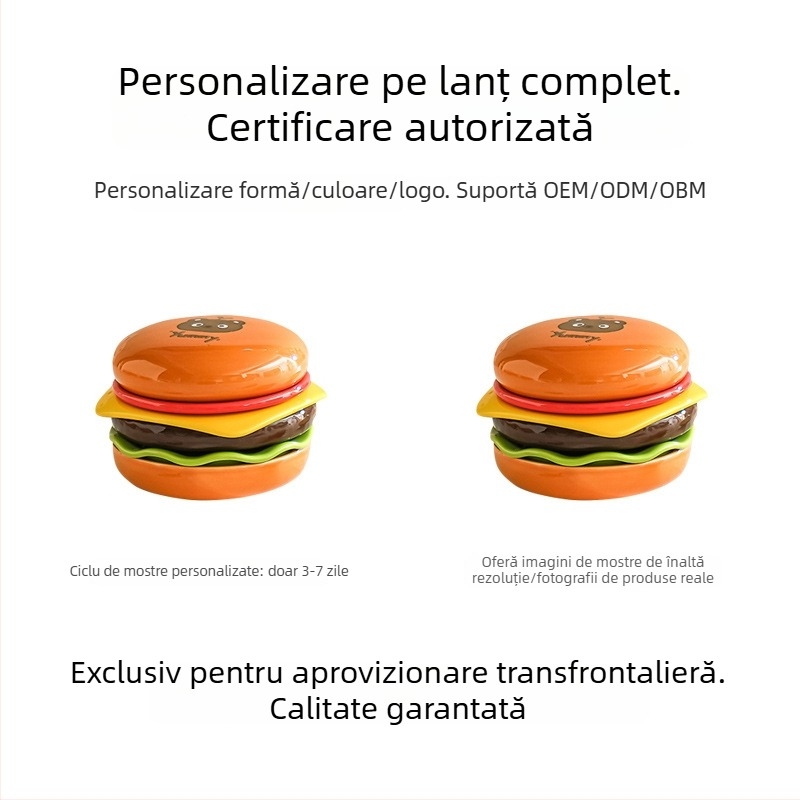 Set ceramic pentru sosuri și farfurii cu fructe, temă hamburger, culori sub glazură, pentru uz casnic