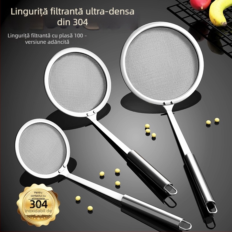 Lingură de filtrare din oțel inoxidabil, plasă ultra-fină cu 100 ochi, pentru bucătărie