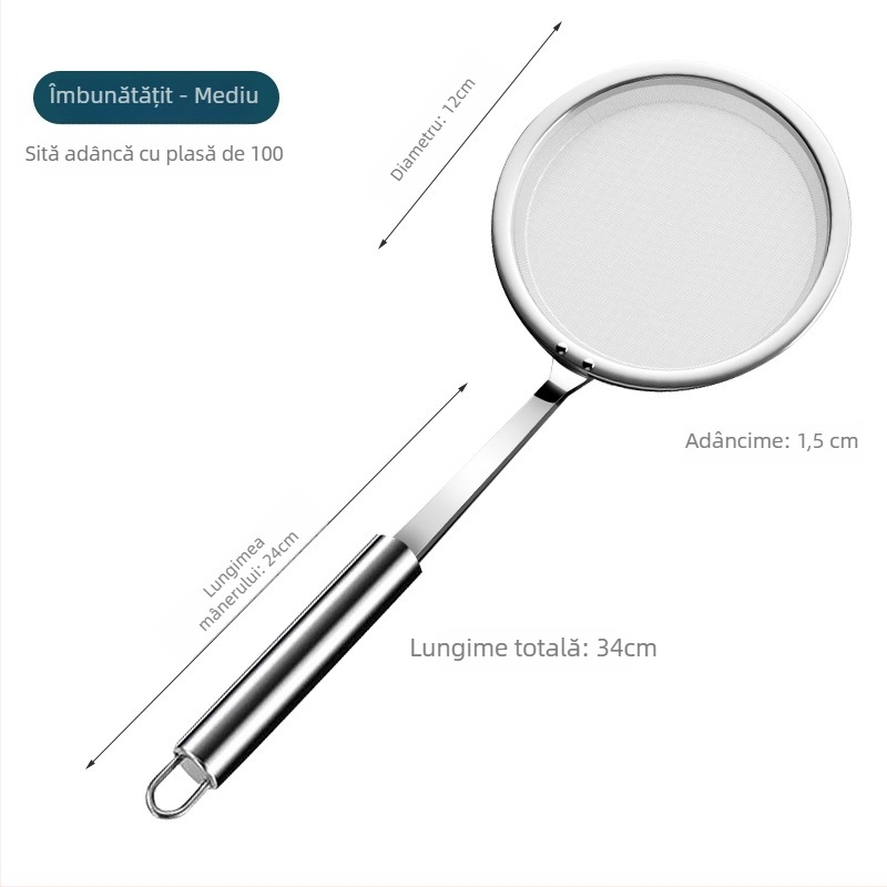 Lingură de filtrare din oțel inoxidabil, plasă ultra-fină cu 100 ochi, pentru bucătărie
