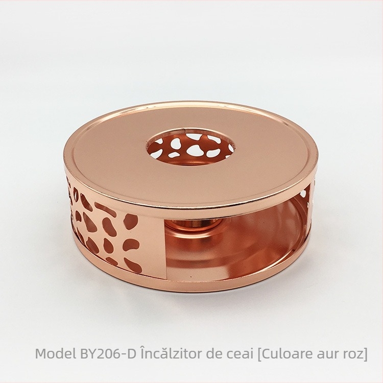 Ceainic de încălzire cu margine dantelată și capac plat, încălzitor cu lumânare, ceainic din sticlă, finisaj bronz roz auriu