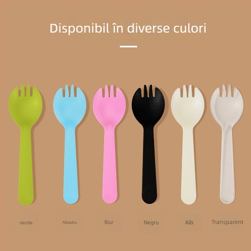Lingură de unică folosință din plastic îngroșat, set de furculiță pentru desert, lingură pentru înghețată, în ambalare individuală