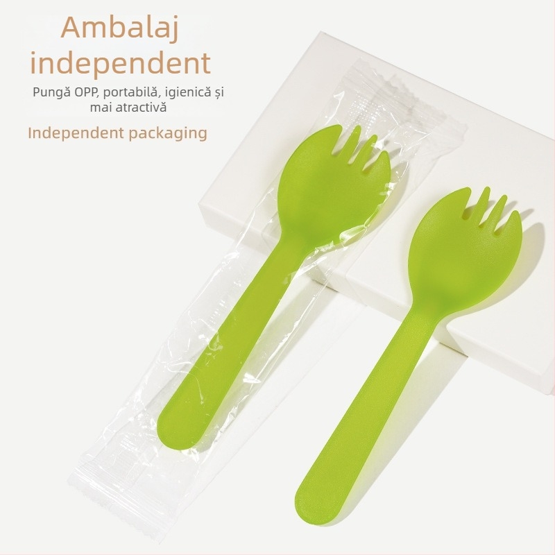Lingură de unică folosință din plastic îngroșat, set de furculiță pentru desert, lingură pentru înghețată, în ambalare individuală