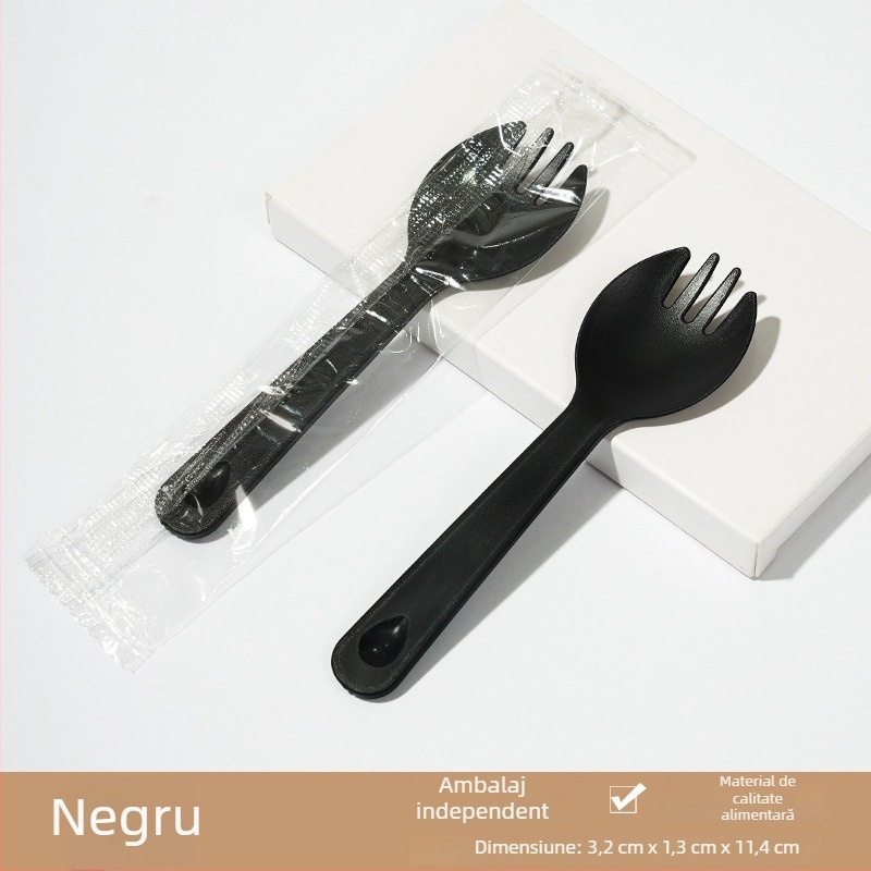 Lingură de unică folosință din plastic îngroșat, set de furculiță pentru desert, lingură pentru înghețată, în ambalare individuală
