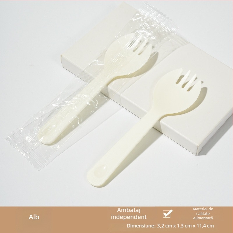 Lingură de unică folosință din plastic îngroșat, set de furculiță pentru desert, lingură pentru înghețată, în ambalare individuală