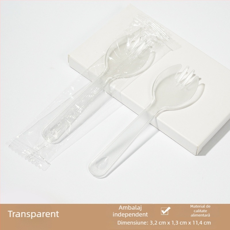 Lingură de unică folosință din plastic îngroșat, set de furculiță pentru desert, lingură pentru înghețată, în ambalare individuală