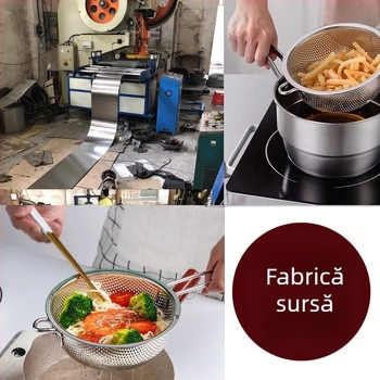 Filtru din oțel inoxidabil gros: sită pentru prăjit, coș de prăjit, lingură pentru tăiței, recipient pentru ulei, filtru cu plasă fină pentru reziduuri de ulei