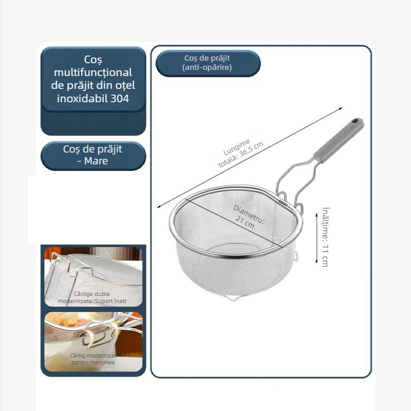 Colander din oțel inoxidabil 304 pentru bucătărie – strecurător pentru paste, coș de paste și reziduuri de ulei