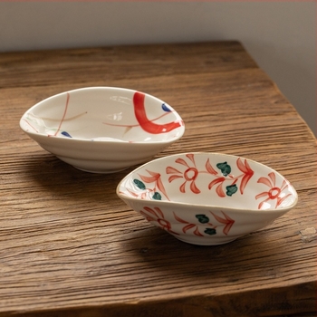 Vas oval ceramic pictat manual în stil japonez, 6 inch, pentru ceai și gustări, uz casnic, sub glazură colorată