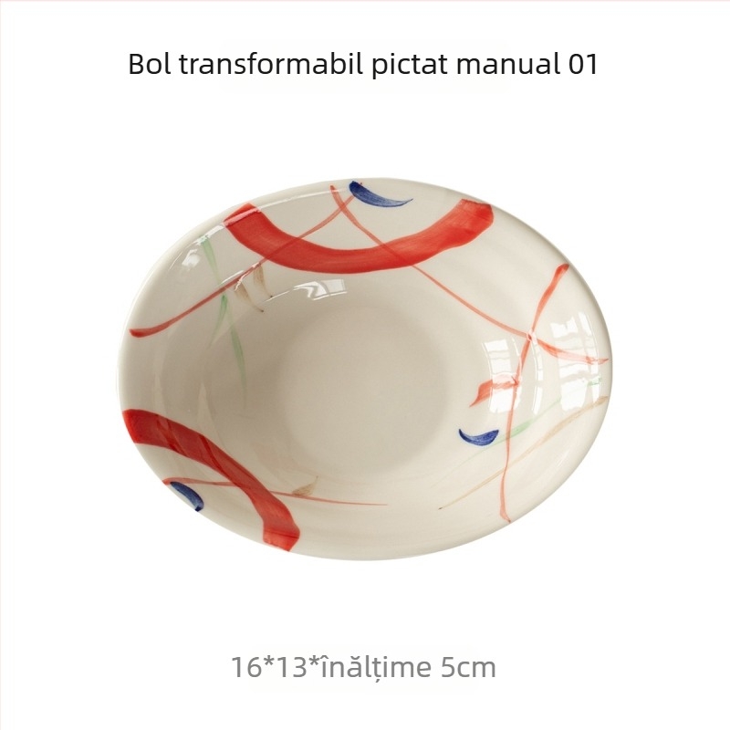 Vas oval ceramic pictat manual în stil japonez, 6 inch, pentru ceai și gustări, uz casnic, sub glazură colorată