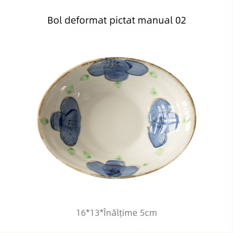Vas oval ceramic pictat manual în stil japonez, 6 inch, pentru ceai și gustări, uz casnic, sub glazură colorată