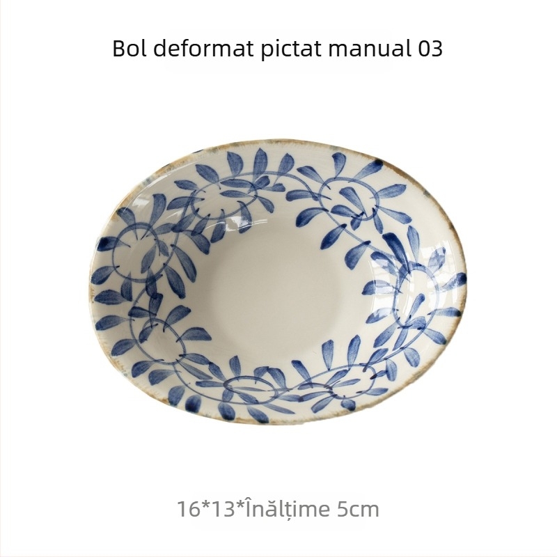 Vas oval ceramic pictat manual în stil japonez, 6 inch, pentru ceai și gustări, uz casnic, sub glazură colorată