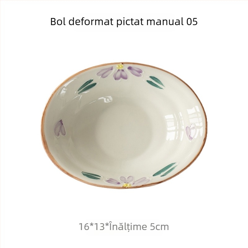 Vas oval ceramic pictat manual în stil japonez, 6 inch, pentru ceai și gustări, uz casnic, sub glazură colorată
