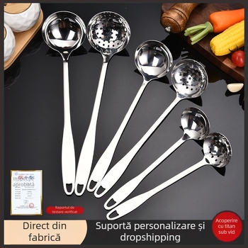 Linguri de supă din oțel inoxidabil cu mâner lung, linguri pentru oale, set pentru bucătărie de restaurant, serie cu coadă plată mare